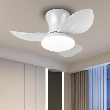 EKDADL 65CM Silenzioso Ventilatore da Soffitto con Luce e Telecomando 6 Velocità 0%-100% Dimmerabile 3 Pale Plafoniera Ventilatore da Soffitto Lampadario Ventilatore a Soffitto (bianco)