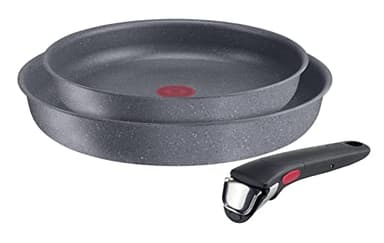 Lagostina Ingenio Mineralis Eco Set Padelle Antiaderenti in Alluminio 100% Riciclato, Adatto all’Induzione, 3 Pezzi, Batteria di Pentole con 2 Padelle Ø 24 e 28 cm e Manico Removibile