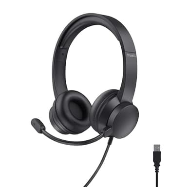 Trust Roha II USB Cuffie con Microfono Leggere On-Ear, Auricolari con Filo 1,80 m, Archetto Regolabile, Headphones Cablato per PC Portatile Computer Laptop Mac Ufficio Skype Teams Zoom - Nero