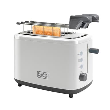 Black+Decker BXTOA820E - Tostapane 820W. 2 slot larghi. 7 livelli di tostatura. Pinze estraibili. Funzioni: Annulla, Riscalda e Scongela. Vassoio raccoglibriciole. Piedini antiscivolo. Bianco