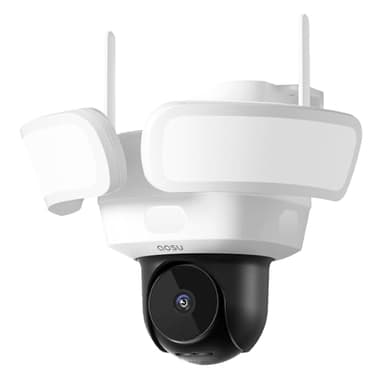 AOSU Telecamera WiFi Esterno con Fili - 3K 5MP Floodlight Cam Pro 360 Gradi Cablata, Proiettore 2600 lumen, Rilevamento AI, Registrazione 24/7, Compatibile Alexa