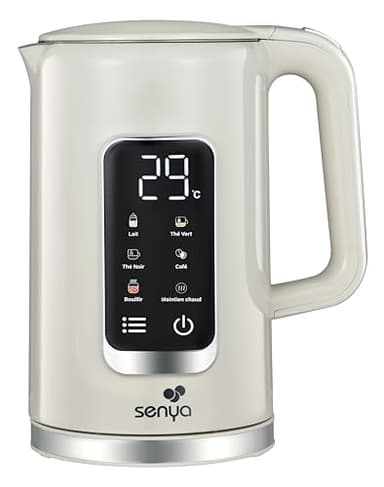 SENYA Bollitore elettrico 1,7 l | Grande schermo digitale | 5 programmi di temperatura automatica e regolabile | Funzione mantenere al caldo | Base a 360° e impugnatura ergonomica | Colore crema