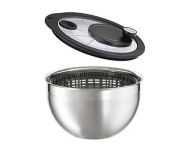 RÖSLE Centrifuga per insalata, centrifuga di alta qualità con coperchio in vetro e azionamento a manovella, moltiplica 4:1, acciaio inossidabile 18/10, lucido/opaco, ciotola lavabile in lavastoviglie, diametro 24 cm