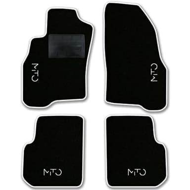 QUEMAR Kit Tappetini Auto compatibili con Alfa Romeo Mito dal 2008 / Set Tappeti in Moquette e Gomma su Misura (2 Anteriori + 2 Posteriori) / Ricami e Colori Personalizzati (Bordo Bianco, 4 Ricami)