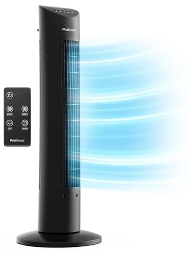 Pro Breeze Ventilatore a Torre Oscillante - 60W Con Timer 7,5 ore e Telecomando - Oscillazione a 70° Gradi e 3 Modalita di raffreddamento- Altezza 79 cm