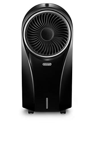 De'Longhi EV250.BK, Climatizzatore evaporativo con ionizzatore, 6 ore di autonomia, protezione IPX4, display LED e telecomando, nero