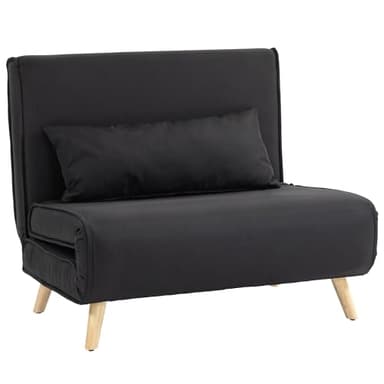 HOMCOM Poltrona Letto Singolo 3 in 1 con Schienale Regolabile in 6 Livelli e Cuscino, Divano Letto Singolo Pieghevole per Camera da Letto e Soggiorno, in Tessuto e Legno, 94x78x80 cm, Nero