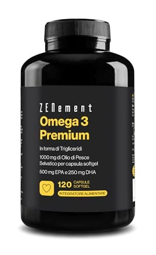 Omega 3 Premium - Trigliceridi per Massimo Assorbimento - 1000 mg EPA + 500 mg DHA per Dose - Olio di Pesce Selvatico Certificato FOS - 120 Capsule