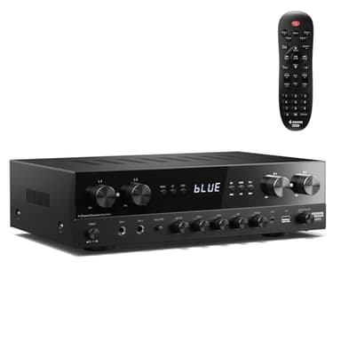 Donner Amplificatore Audio, Amplificatore Hifi premium a 4 canali con potenza massima di 1000 W con Bluetooth 5.0, USB, FM, 2 ingressi microfono, eco, RCA, ingresso fibra/coassiale per casa, karaoke