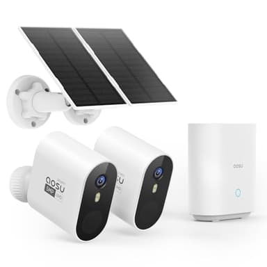 AOSU 5MP Telecamera Wi-fi Esterno con Pannello Solare, richiede HomeBase, videocamera sorveglianza, Campo visivo166°, Nessun Costo Mensile, Rilevamento Umano PIR, Visione Notturna, Audio a 2 Vie
