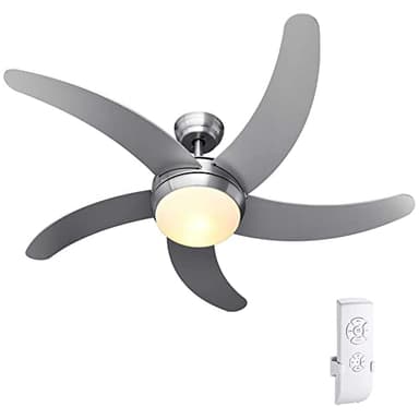 BAKAJI Ventilatore Lampadario da Soffitto 5 Pale in Legno con Lampada in Vetro Satinato 3 Velocità Inversione Rotazione Funzione Timer e Telecomando Attacco 2 Lampadine E27 Max 40W Diametro 132cm