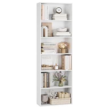 FirFurd Libreria Scaffale per Soggiorno, Libreria a 6 Ripiani,Scaffale Portaoggetti Porta Libri in Legno,Libreria Verticale Mobiletto Multiuso per Cucina, Ufficio, Studio 60x23,5x180cm (Bianco)