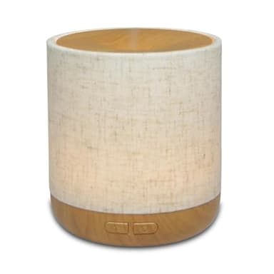 Zen'Aroôme Diffusore ad ultrasuoni Alesia – Diffusione olio essenziale a freddo aromaterapia – design originale, guscio in tela di lino e rivestimento colore legno – diffusione + illuminazione