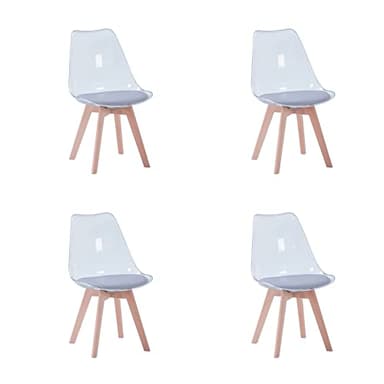 HJhomeheart Set di 4 Sedie da Pranzo Moderne Trasparenti, Sedie da Pranzo Imbottite Rimovibili, Sedie da Cucina dal Design Scandinavo (PU-Grigio)
