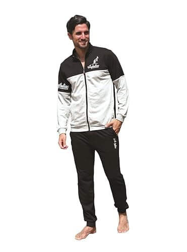 Australian Homewear Uomo In French Terry, Per Mezze Stagioni Vari Modelli Maschile, Primavera Autunno (IT, Testo, M, Regular, Regular, AF-103 Nero-Grigio Melange)