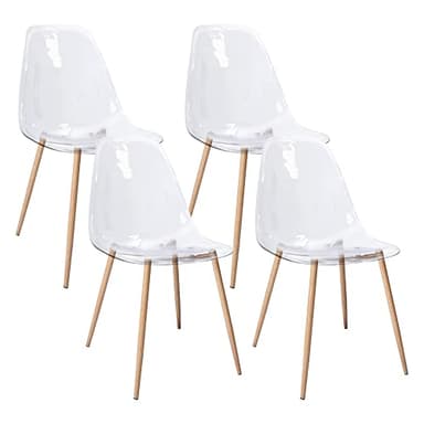 CangLong Set di 4 sedie per la casa Sedie da pranzo moderne trasparenti in policarbonato robusto con gambe in metallo per cucina, sala da pranzo e giardino