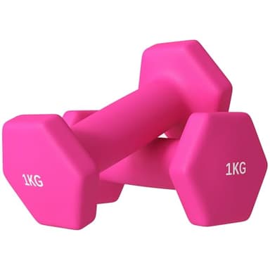 SPORTNOW Set 2 Manubri Esagonali da 2x1 kg in Metallo e Plastica, 2 Manubri Pesi con Impugnatura Antiscivolo, 13x5x5 cm, Rosa