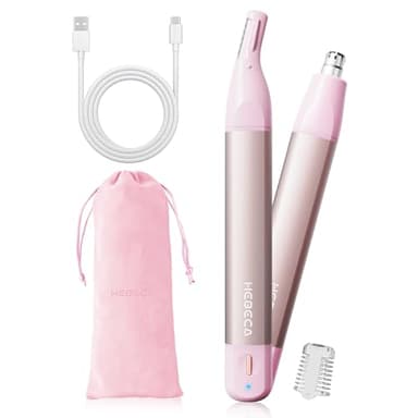 HEBECA Rasoio Elettrico Donna Portatile - 2 in 1 Tagliapeli Naso e Orecchie - Epilatore Sopracciglia Taglia peli naso Donna Corpo in metallo impermeabile (Rosa)