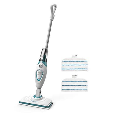 BLACK+DECKER, Lavapavimenti Mop, 1300W, Capacità 350ml, Bianco/blu. FSM1615-QS