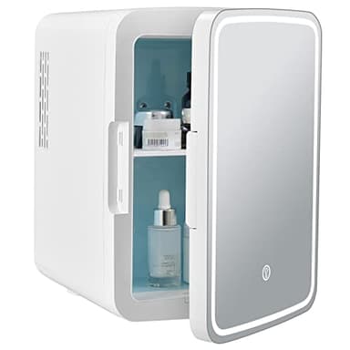 RELAX4LIFE 10L Mini Frigo con Specchio LED e 3 Luminosità Regolabile, Caldo e Freddo, Cavo di Alimentazione DC/AC, Portatile per Casa e Viaggio, 23x28x34cm