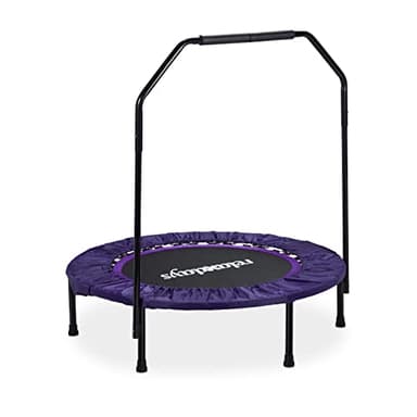 Relaxdays Trampolino tappetino elastico pieghevole, indoor, con barra stabilizzatrice, HxLxP: 113x102x102 cm, nero-lillà