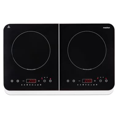 MEDION Doppia piastra induzione MD18493, Piano cottura induzione a 2 fuochi, Fornello induzione 3500 Watt con 10 livelli di temperatura, Doppio piano induzione nero con display LED, Nero