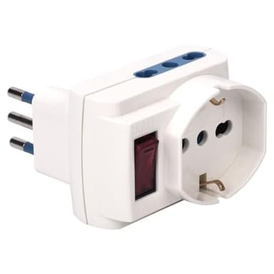 POLY POOL | PP2386 Adattatore Presa Tripla Salvaspazio con Interruttore Sicurezza - Adattore Presa Multipla Spaziozero - 2 prese Bivalenti 10A/16A + Presa Schuko P40 - Adattatore Made in Italy