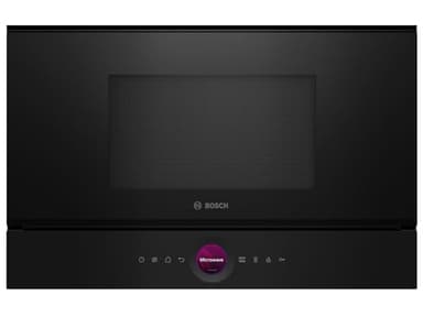 Bosch BFL7221B1 - Microonde da incasso serie 8, nero, 38 x 60 cm, 900 W, chiusura della porta a sinistra, AutoPilot 7 con 7 programmi automatici, supporto per la pulizia, display touch TFT,