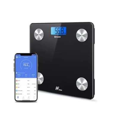 HF Bilancia Pesapersone Professionale Impedenziometrica Bluetooth Digitale con App Misura Peso Corporeo, Massa Grassa, BMI, Massa Muscolare, Massa Ossea, Proteine (Nero con retroilluminazione blu)
