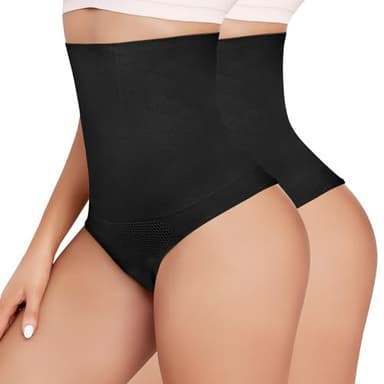 Vancavoo Perizoma Donna Guaina Contenitiva Modellante Vita Alta Mutande Contenitive Pancia Piatta Slip Thong Shapewear Invisibile Tanga,Nero*2,S