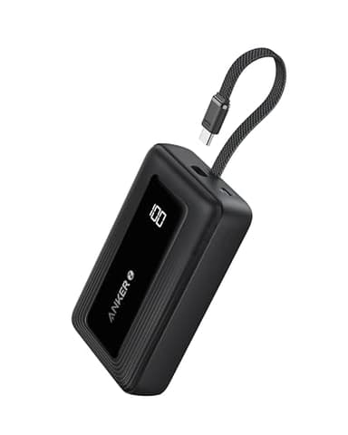 Anker Zolo Power Bank, 20000mAh 30W High Speed Portable Charger with Built-in USB-C Cable, 1 USB-C Cable, 1 USB-A, for iPhone 16/16 Pro/16 Pro Max/16 Plus, MacBook, Galaxy, and More