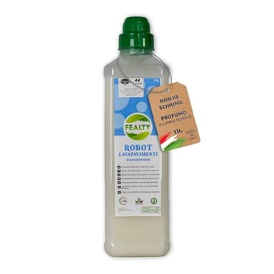 FEALTY - Detergente Robot Lavapavimenti non Schiumogeno - Detersivo per Robot Lavapavimenti Parquet - 1000 ml fino a 44 Lavaggi - Formula Concentrata e Sostenibile per una Pulizia Senza Aloni