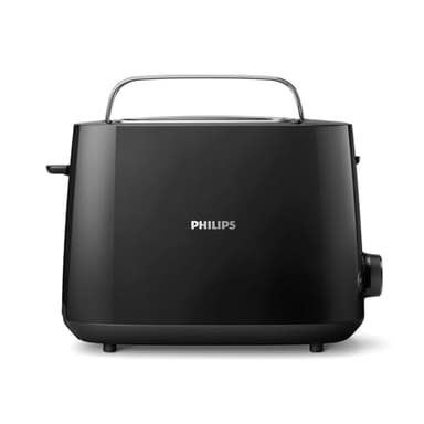 Philips Tostapane - 2 Fette, 8 Impostazioni, Scongelamento e Scalda Brioche Integrato, Leva di Sollevamento, Auto Spegnimento, Nero (HD2581/90)