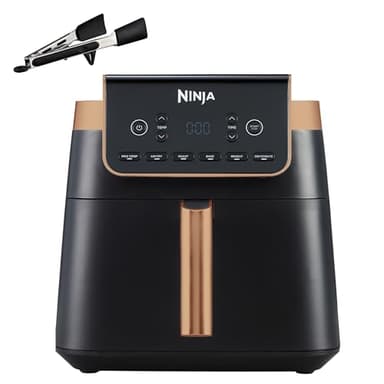 Ninja MAX PRO Friggitrice ad Aria, Scomparto Singolo da 6,2L, Cottura Senza Olio, Formato Famiglia, Antiaderente, Cestello e Piasta per Frittura Lavabili in Lavastoviglie, Pinze, Nero/Rame, AF180EUCP