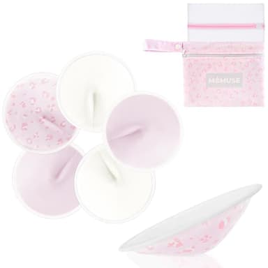 MOMUSE Coppe Assorbilatte, Coppette Assorbilatte Lavabili 6PCS, Tessuto Ultra Liscio e Assorbente Veloce, Assorbenti Lavabili e Traspiranti per L'Allattamento al Seno, a Forma di Coppa Invisibile