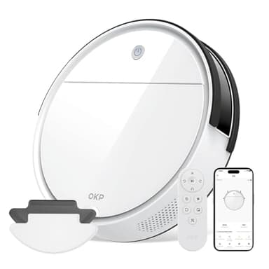 OKP K5B Robot Aspirapolvere e Mocio Ultra Sottile 7.7 cm, 2500Pa, Wi-Fi/App/Alexa, Adatto per Salviette Monouso, Ideale per Peli di Animali, Tappeti, Pavimenti Duri, Automatic Recharge