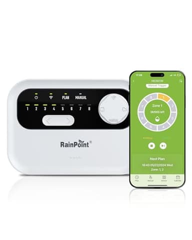 RAINPOINT Centralina Irrigazione, Timer Irrigazione WiFi, monitoraggio app, pianificazione automatica, previsione della pioggia, regolazione stagionale, controllo ovunque, installazione facile