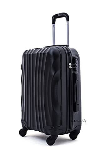 R.Leone Valigia Trolley Bagaglio a mano Rigido Ultraleggero in ABS 4 Ruote Autonome (Nero, 2037 Valigia 55x40x20cm)