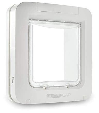 Porta per animali con lettore di microchip SureFlap Sure Petcare per gatti e piccoli cani; compat. Targhetta per collare RFID e microchip, Bianco; 4 batterie a cella C (non incl.)