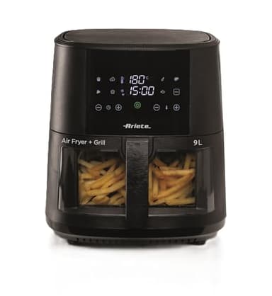 Ariete 4630 Friggitrice ad aria 9L, 1500 W, Capacità 9L, Capacità di cottura 2,5kg, 8 programmi preimpostati, Temperatura fino a 200°, Cestello trasparente per controllo cottura, Nero