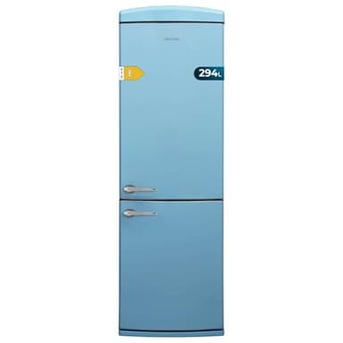 Cecotec Frigorifero Retrò Combinato Bolero CoolMarket Combi Origin 294+ Blue E. 294L, Total No Frost, Multi Cooling, Ultra Fresh, Fast Freezing, Classe E, Display, Allarme Porta, 60.5x63.1x190.2cm