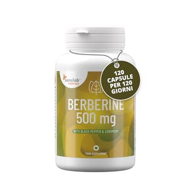 Berberina 500 mg - Integratore vegano di berberina ad alto dosaggio - Pepe nero - Cromo - 120 Capsule - Fornitura per 4 mesi - Da Sensilab