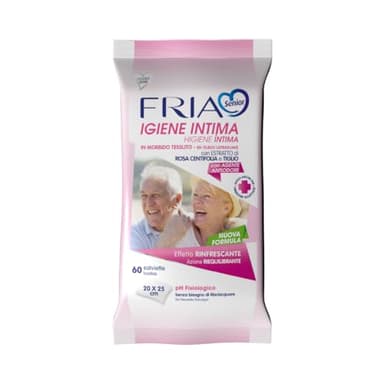 Salviette per l’Igiene Intima degli Anziani - con Estratti di Rosa Centifolia e Tiglio - Azione Riequilibrante - Antiodore - Formato: 60 Salviette - FRIA Senior