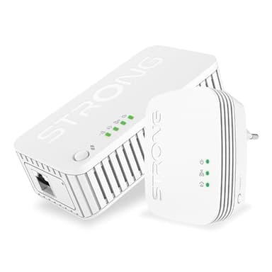 STRONG - Powerline WiFi 1000 Duo Mini - Adattatore Powerline 600 Mbps + WiFi 750 Mbps - Internet ad Alta Velocità - Portata di 300m - Compatibile con Tutti i Modem/Router - Hotspot + Ethernet - Bianco