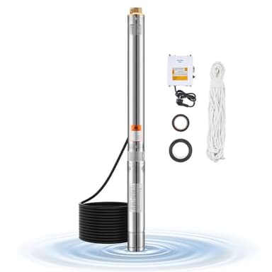 VEVOR Pompa Sommergibile per Pozzi Profondi IP68, Potenza in Uscita 550 W, 230 V, Portata 100 L/min, Prevalenza 53 m, con Cavo da 20 m, Pompa per Acqua in Acciaio Inox per Irrigazione Industriale