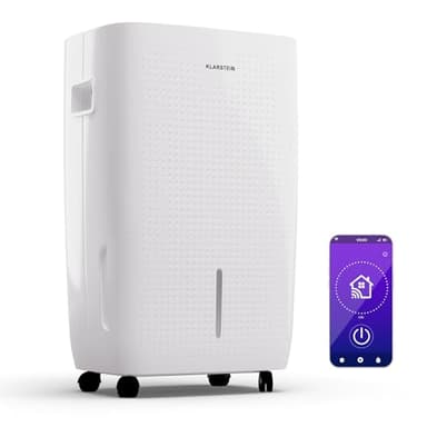 Klarstein Deumidificatore Smart, Deumidificatore Casa per Muffa e Umidità Silenzioso, Deumidificatore Purificatore Aria IOT, Deumidificatore Elettrico per Camera da Letto 60L per Stanze da 65 m²
