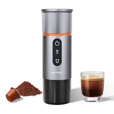 COTGCO Macchina per caffè Espresso Portatile : Macchina da caffè Portatile a Batteria per viaggi in Campeggio - Riscaldamento Rapido in 2,5 inuti - 8 Tazze di Caffè Espresso per una Carica - Argento