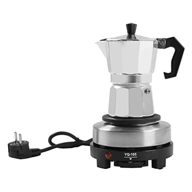 TaNeHaKi Caffettiera Elettrica Moka, Macchina per Caffè Espresso, 3 Tazze, Argento/Nero