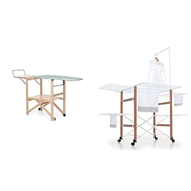 Foppapedretti Asso Postazione Da Stiro, Naturale & Supergulliver Stendibiancheria, Legno, Bianco/Marrone, 189 X 122 X 174 Cm