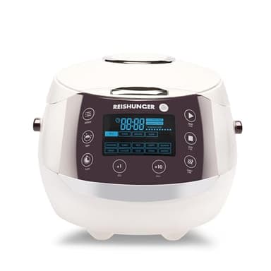 Reishunger Cuociriso Digitale Bianco - Vaporiera Multifunzione fino a 8 Persone con 12 Programmi, Tecnologia a 7 Fasi - Con Display LED e Funzione di Mantenimento del Caldo